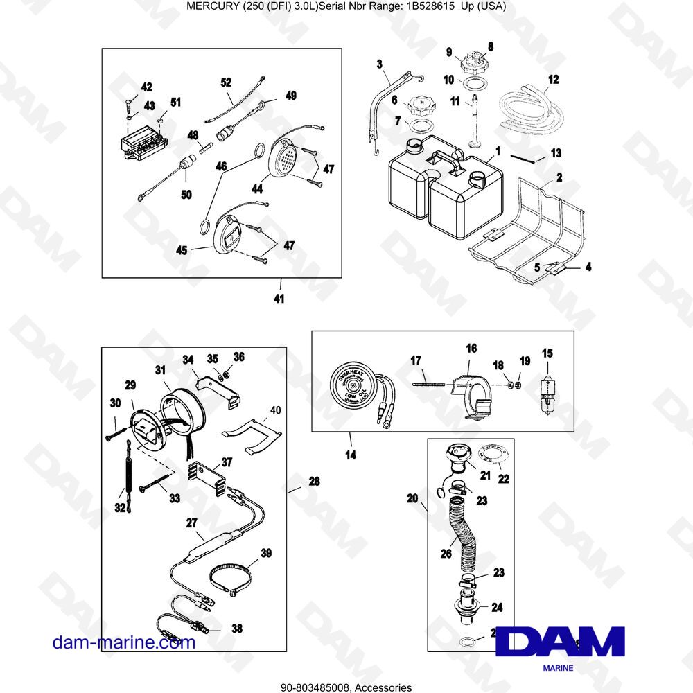 Parts and exploded views for Mercury 250 DFI 3.0L engine